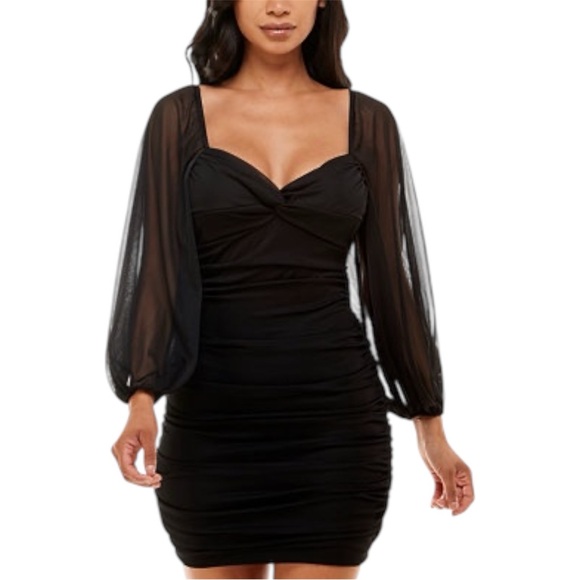 B Darlin Dresses & Skirts - B Darlin Black Ruched Mesh Long Sleeve Bodycon Cut Out Mini Dress Size XL